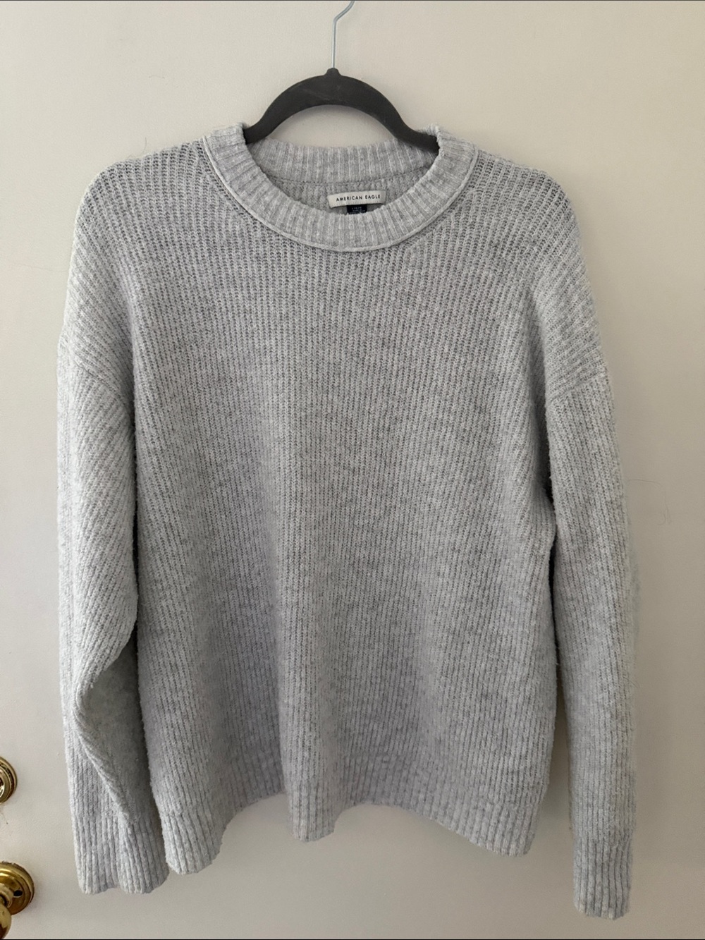American Eagle Outfitters Heather Gray Ribbed Crewneck Sweater